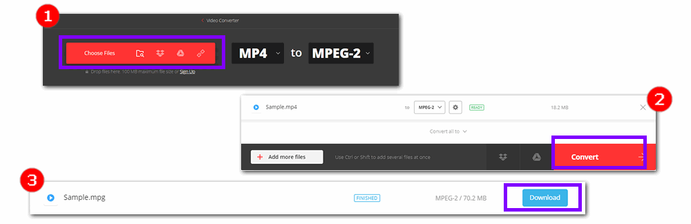 Convert MP4 to MPEG2 in Convertio