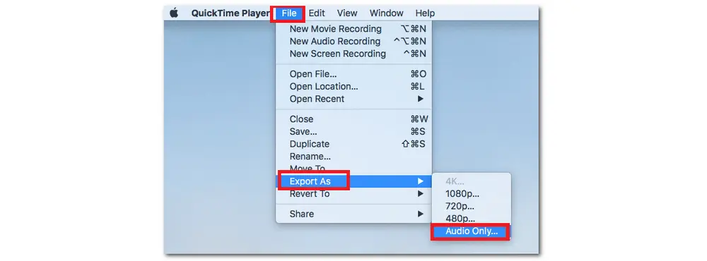QuickTime Player Convert Video to Audio
