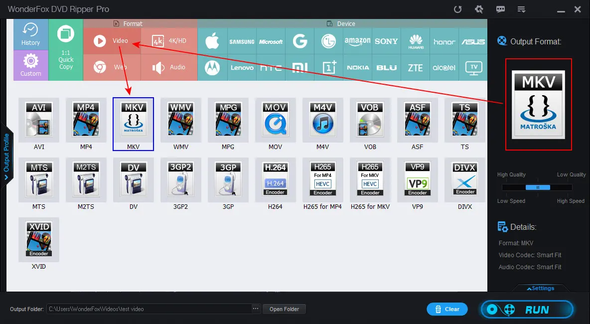 Set MKV as Output Format for DVD