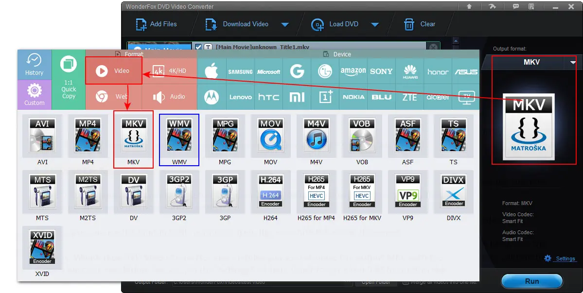 Set MKV as the Target Format 