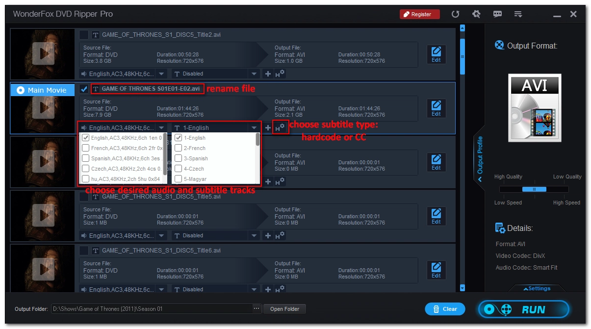 Choose DVD File and Tracks