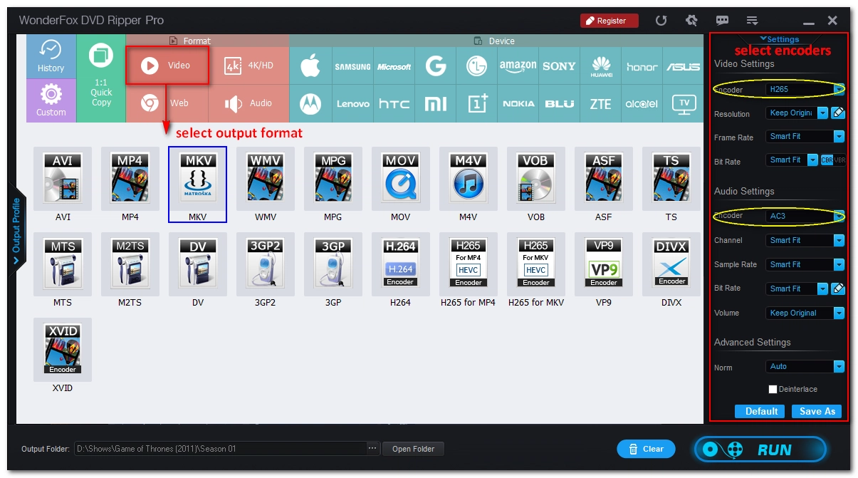 Select Format and Settings