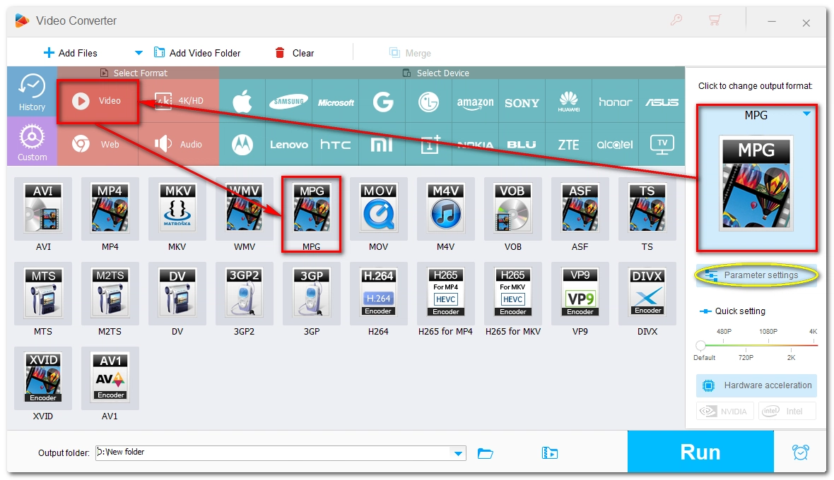 Select the MPG Output Format