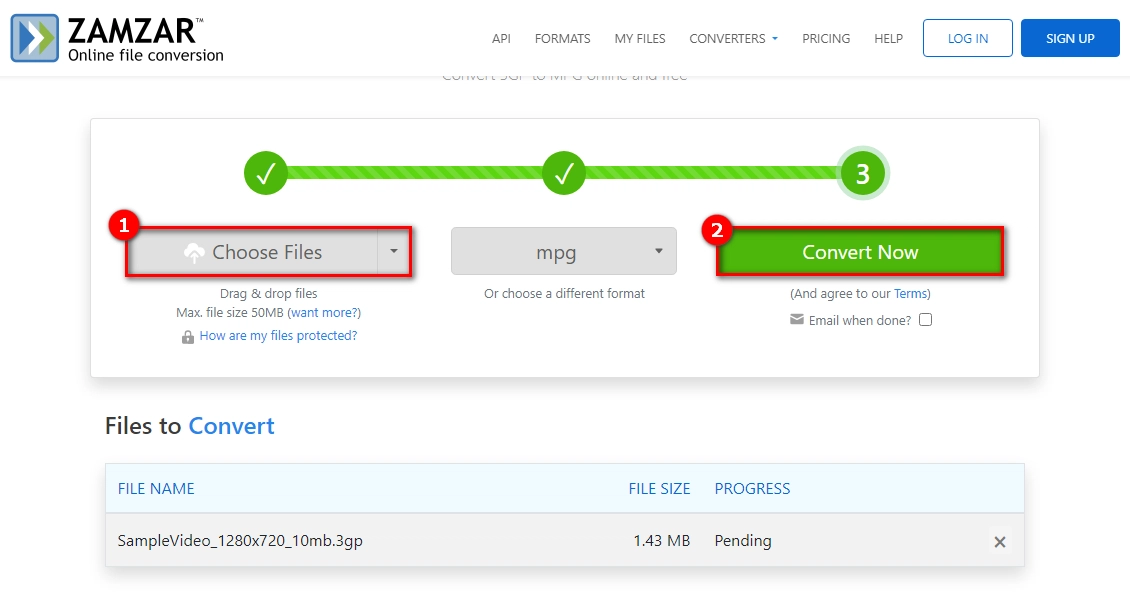 Upload and Convert 3GP to MPG