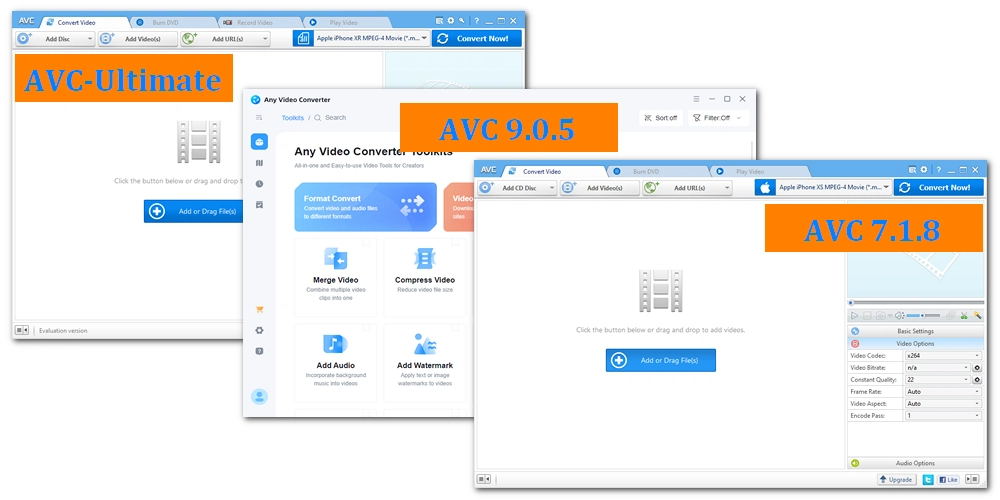 AVC 9.0.5 vs. AVC 7.1.8 vs. AVC Ultimate