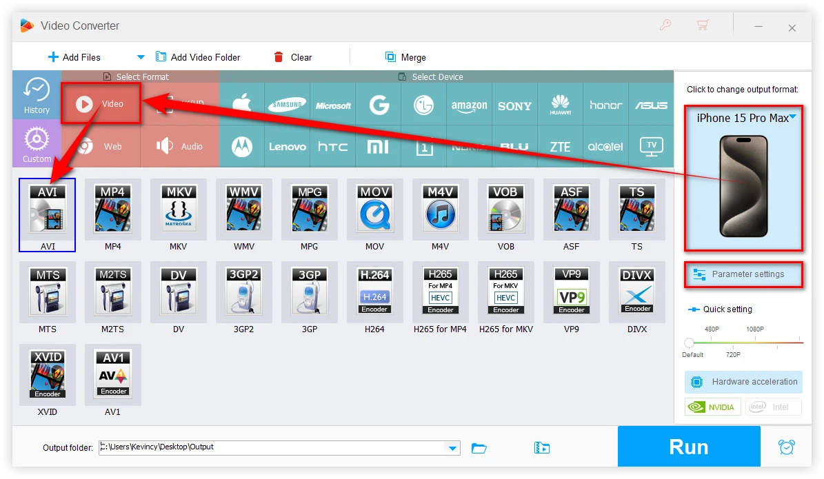 Choose AVI as Output Format