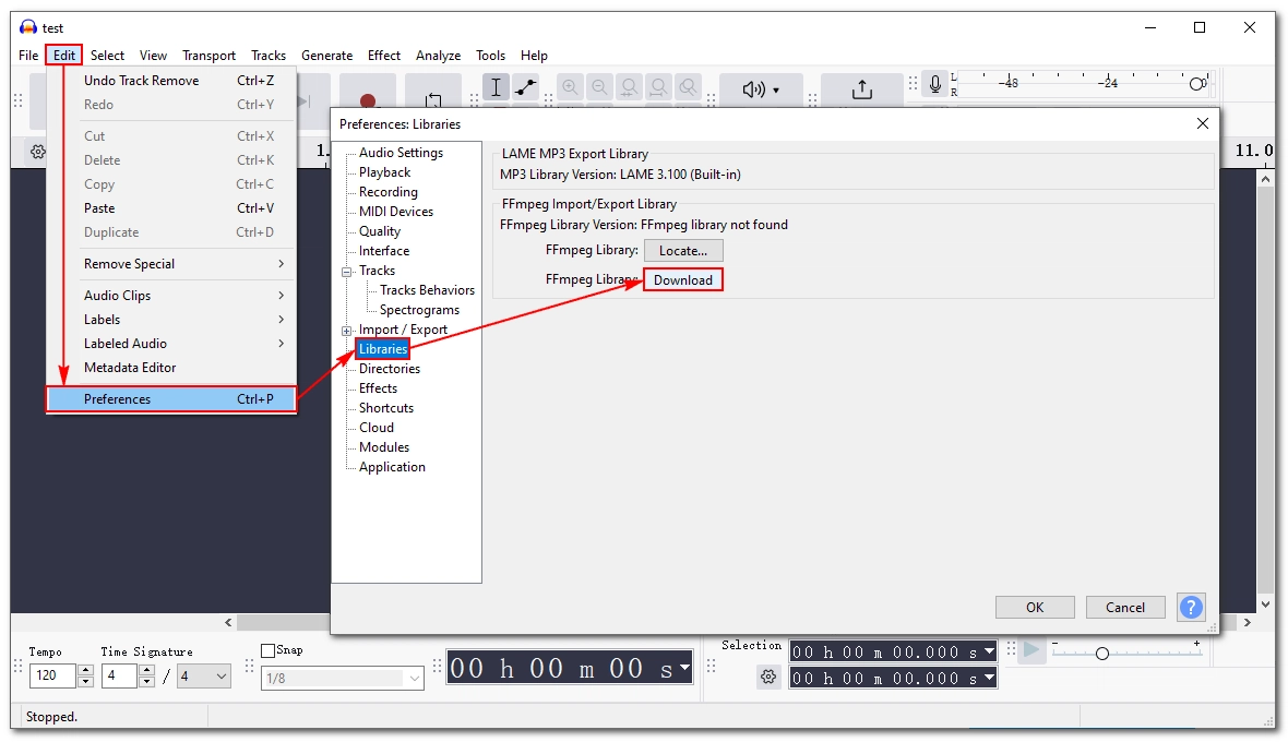 Click FFmpeg Library Download Option