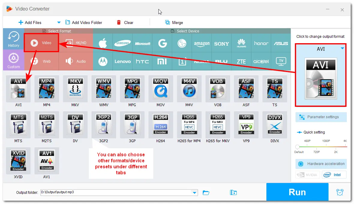 Select Output Formats