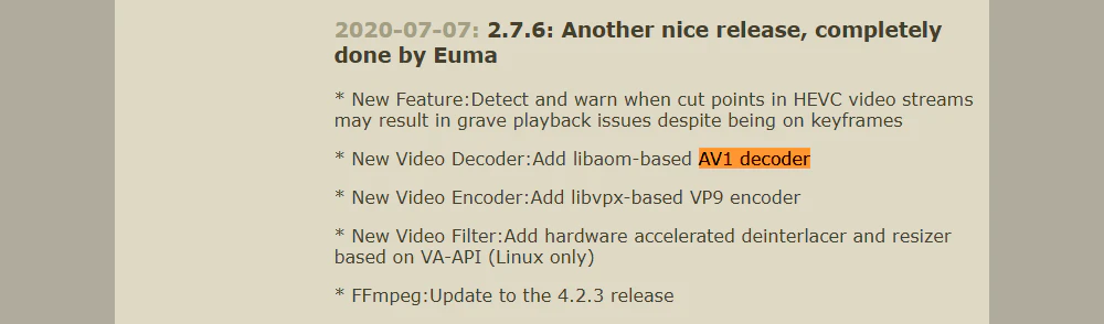 Avidemux AV1 Decoder Support