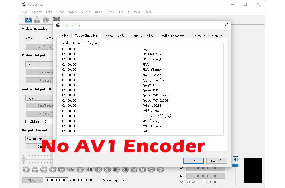 No AV1 Encoder in Avidemux