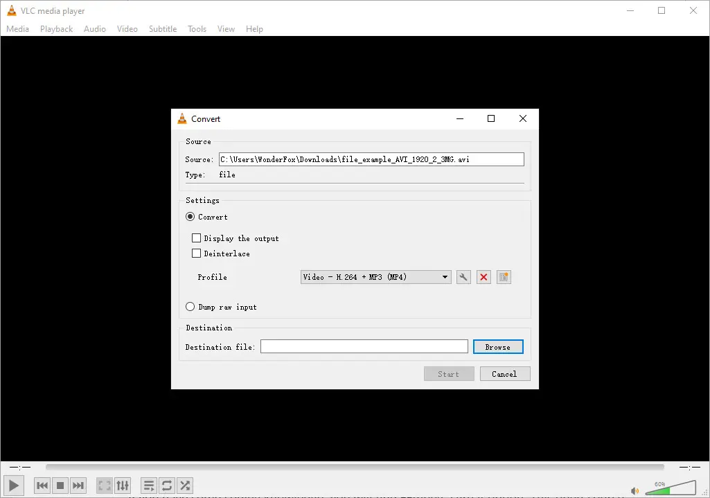 VLC Media Player Convert AVI to MP4