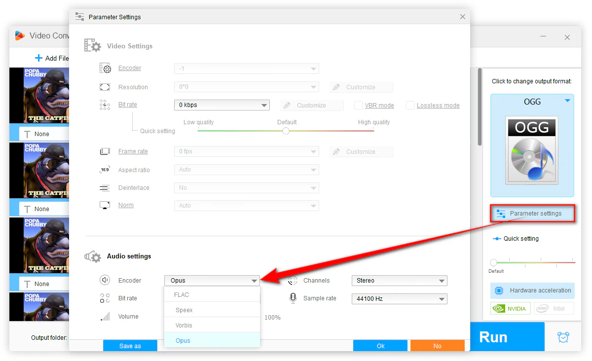 Select Opus Encoder within OGG