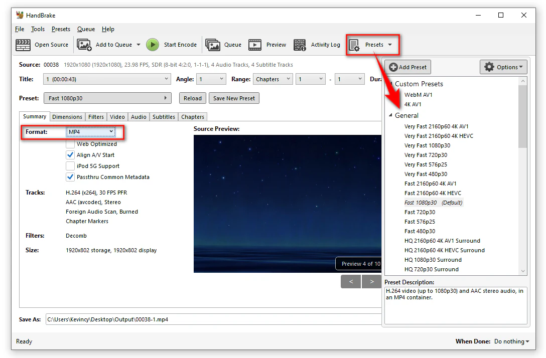 Choose Proper Output Container and Preset