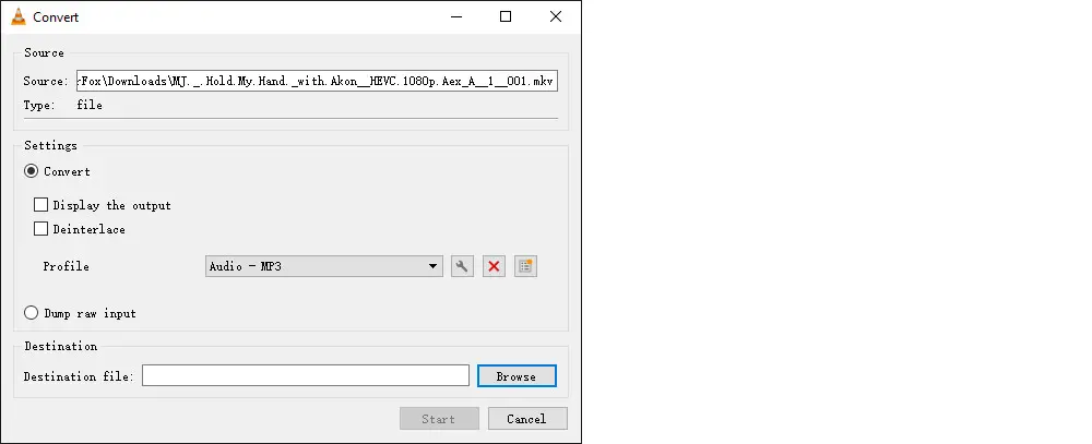 Convert HEVC to MP3 with VLC