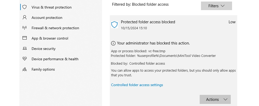 MiniTool Blocked by Controlled Folder Access