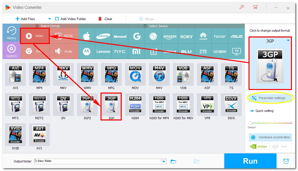 Select 3GP as the Output Format