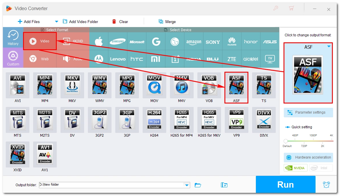 Select ASF as the Output Format