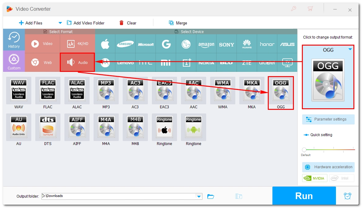 Select Ogg as the Output Format