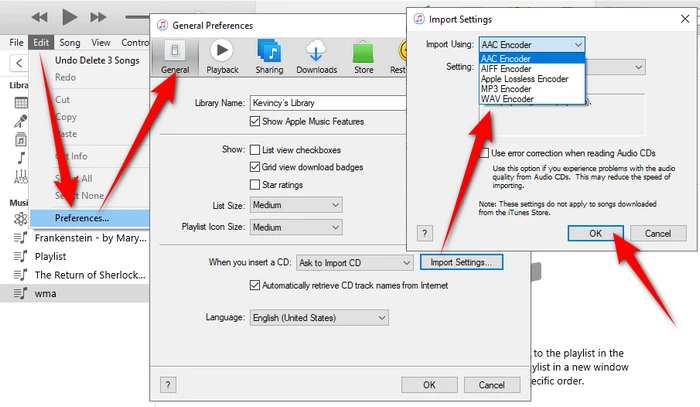 Configure iTunes Settings for WMA Conversion