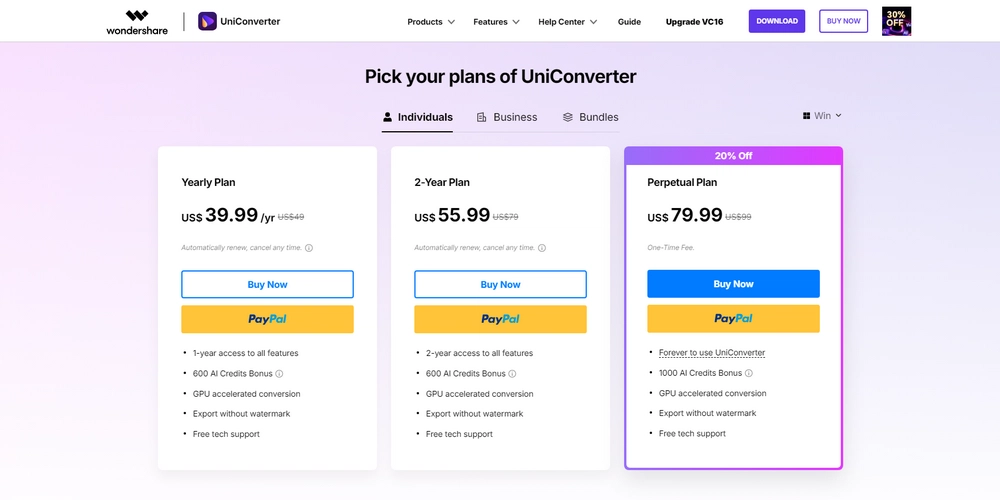 UniConverter Pricing & Subscription Plans