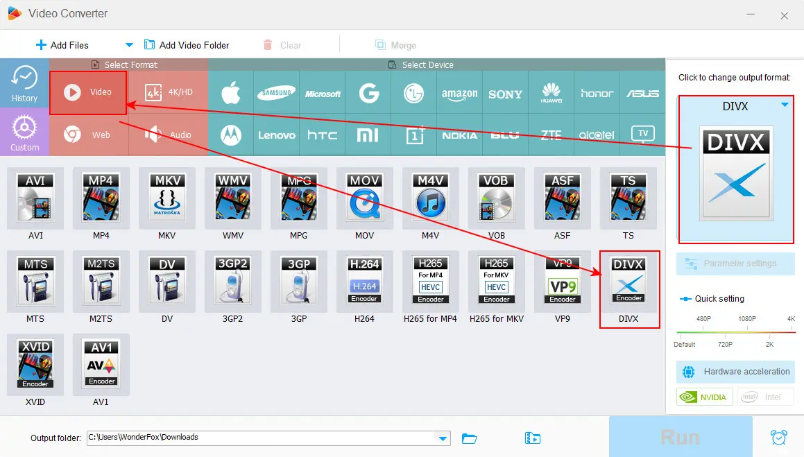 Set Divx as Output Format