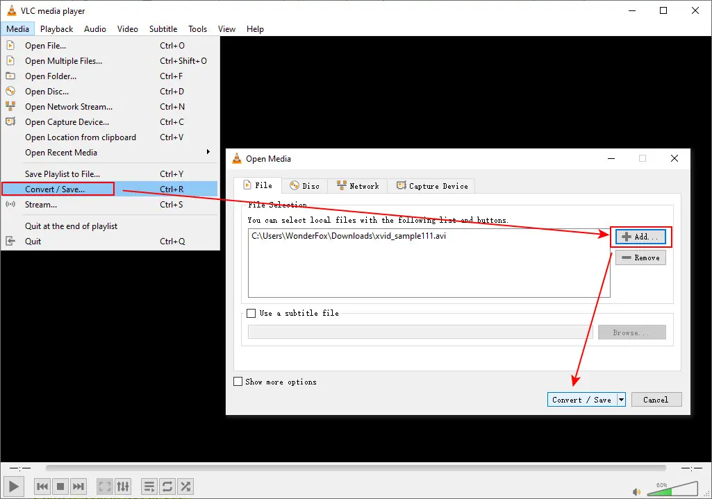 Import Xvid to VLC Player