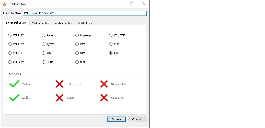 Create AVI Output Profile