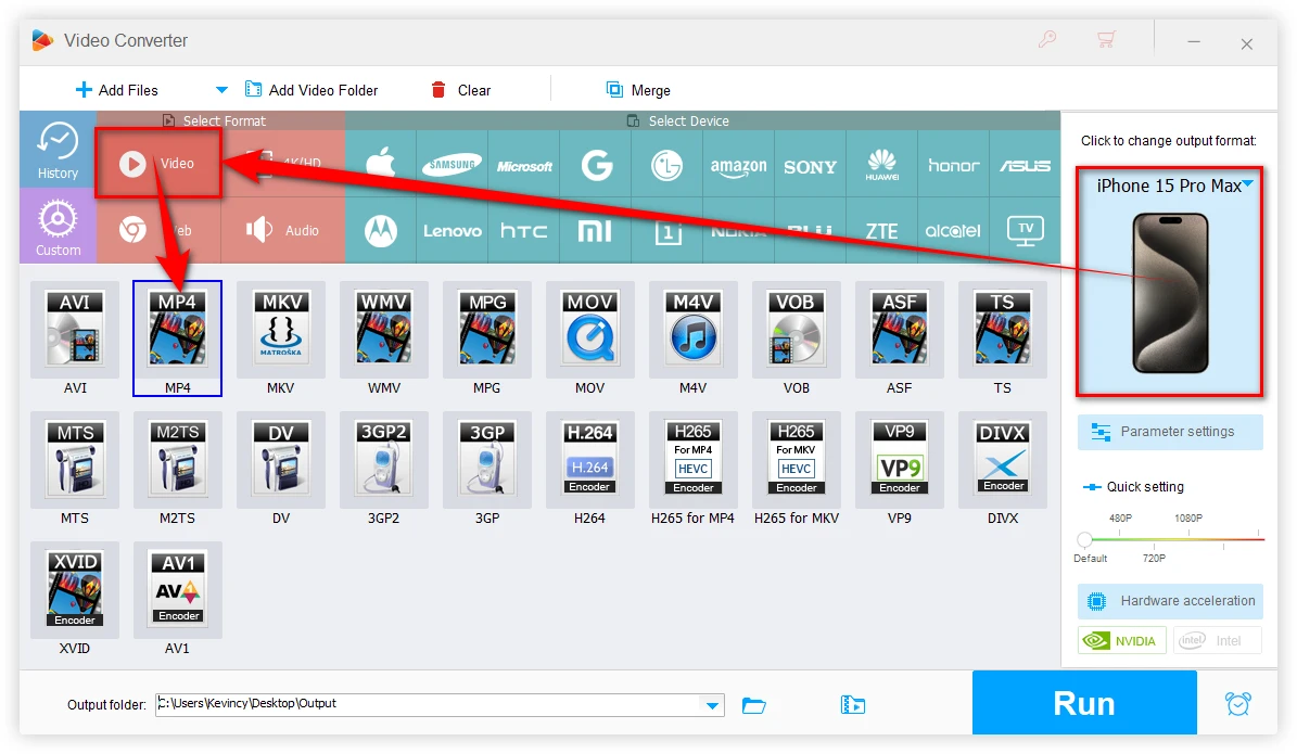 Choose MP4 as the Output Format