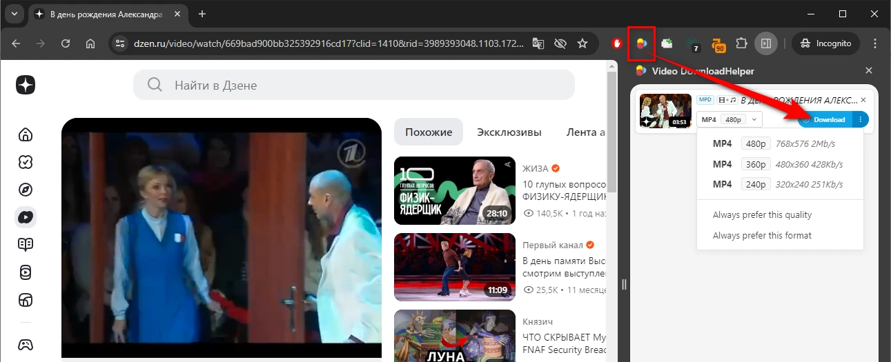 Dzen.ru Video Downloader Extension