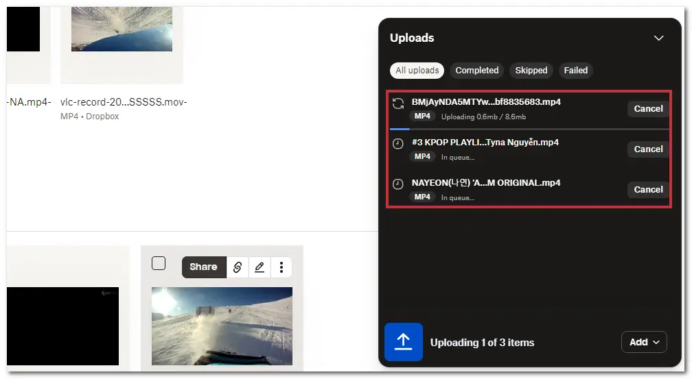 Upload YouTube Files to Dropbox