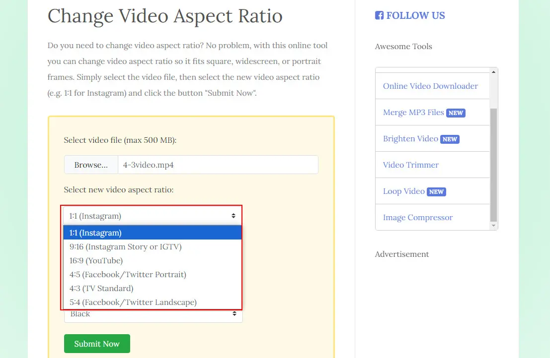 Choose a New Ratio Preset for 4:3