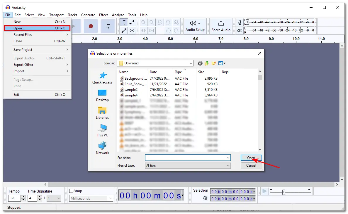 Import File into Audacity