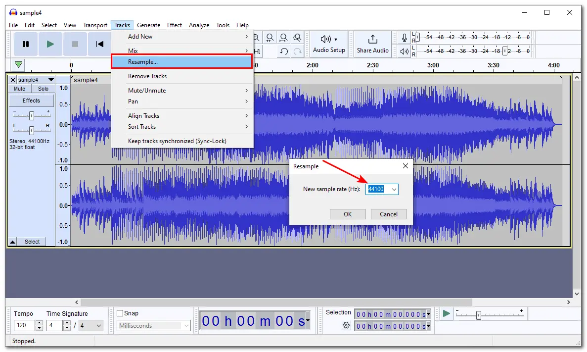 Change Sample Rate in Audacity