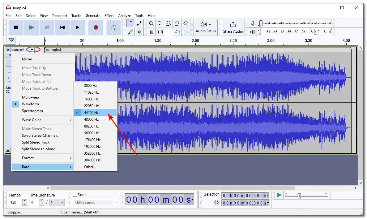 Change Sample Rate in Audacity