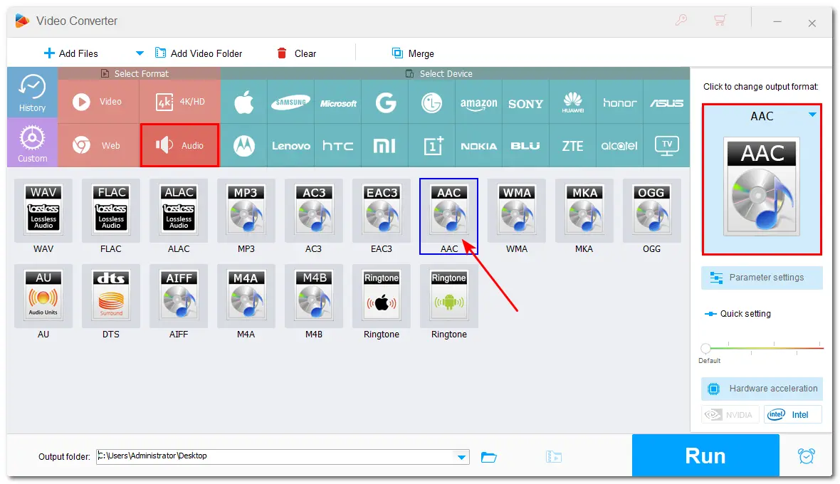 Select the Output Format