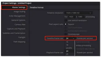 Change Project Frame Rate