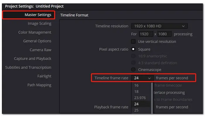 Change Project Frame Rate