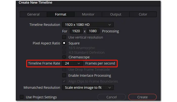 Change Timeline Frame Rate