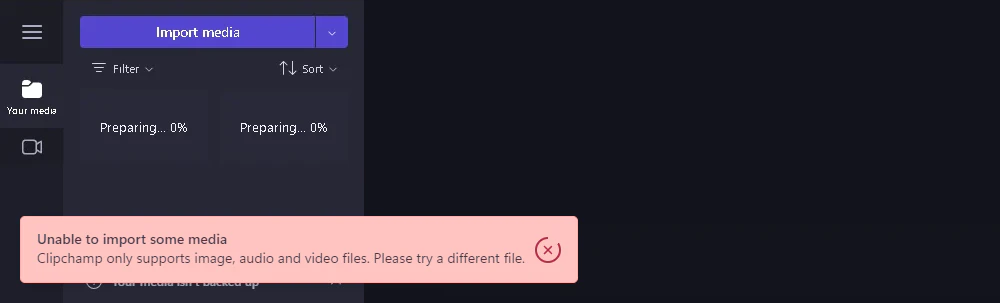 Clipchamp Import Issues