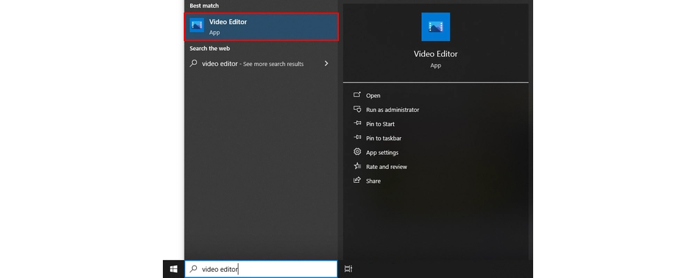 Open Video Editor on Windows 10