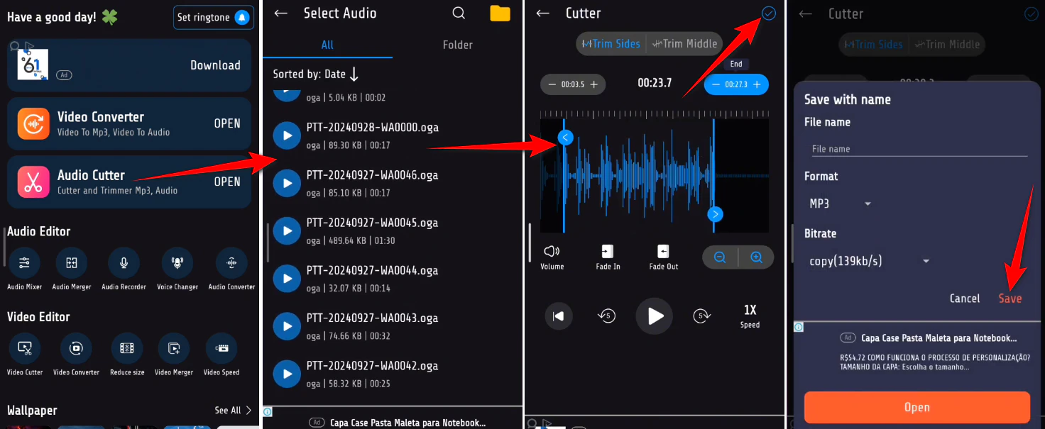 Cut Audio in MP3 Cutter and Ringtone Maker