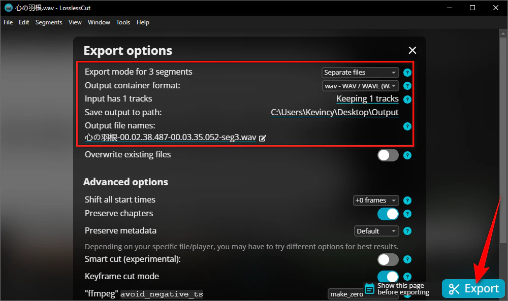 Export the Cut Segments