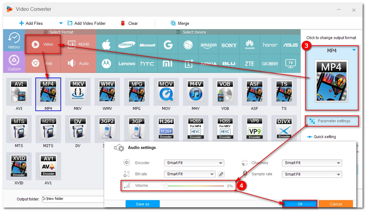 Select Format and Mute Volume