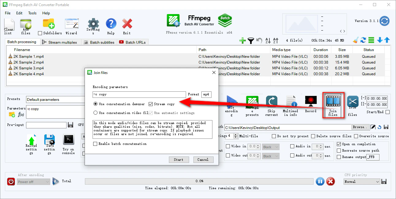 FFmpeg Batch AV Converter Functions as an MP4 Merger