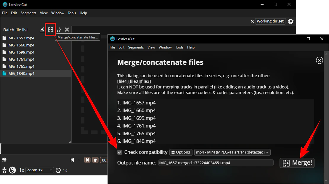 Concatenate MP4 Videos into One Using LosslessCut