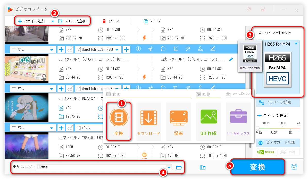 他の形式をHEVCに変換する手順