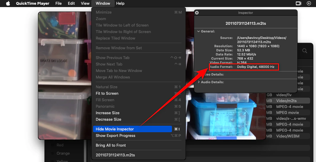 Check the Audio Format of a Video in QuickTime Player