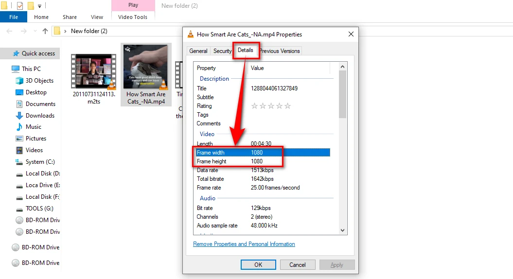 Check Resolution of Video in File Properties