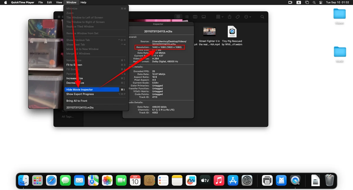 Inspect Video Resolution in QuickTime Player