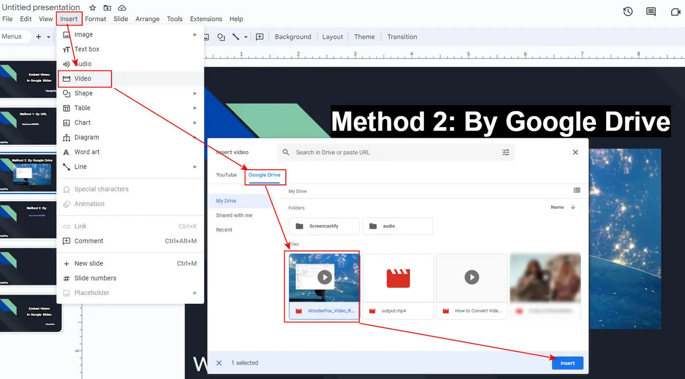 Embed Vimeo in Google Slides from Google Drive